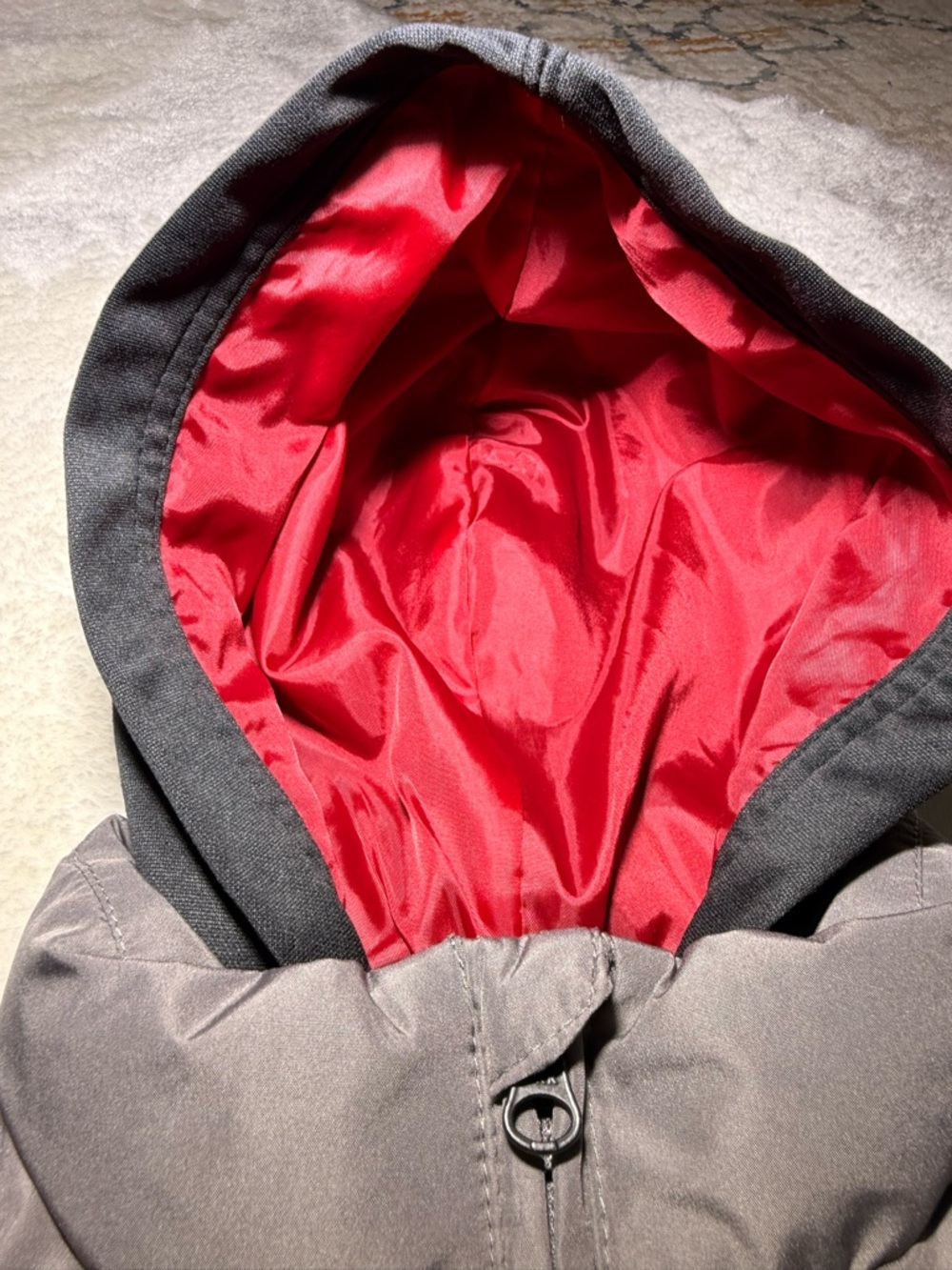 Jordan Big Boys AJ Layered-Look Hooded Puffer Jacket gray/black size 7 - Picture 6 of 9